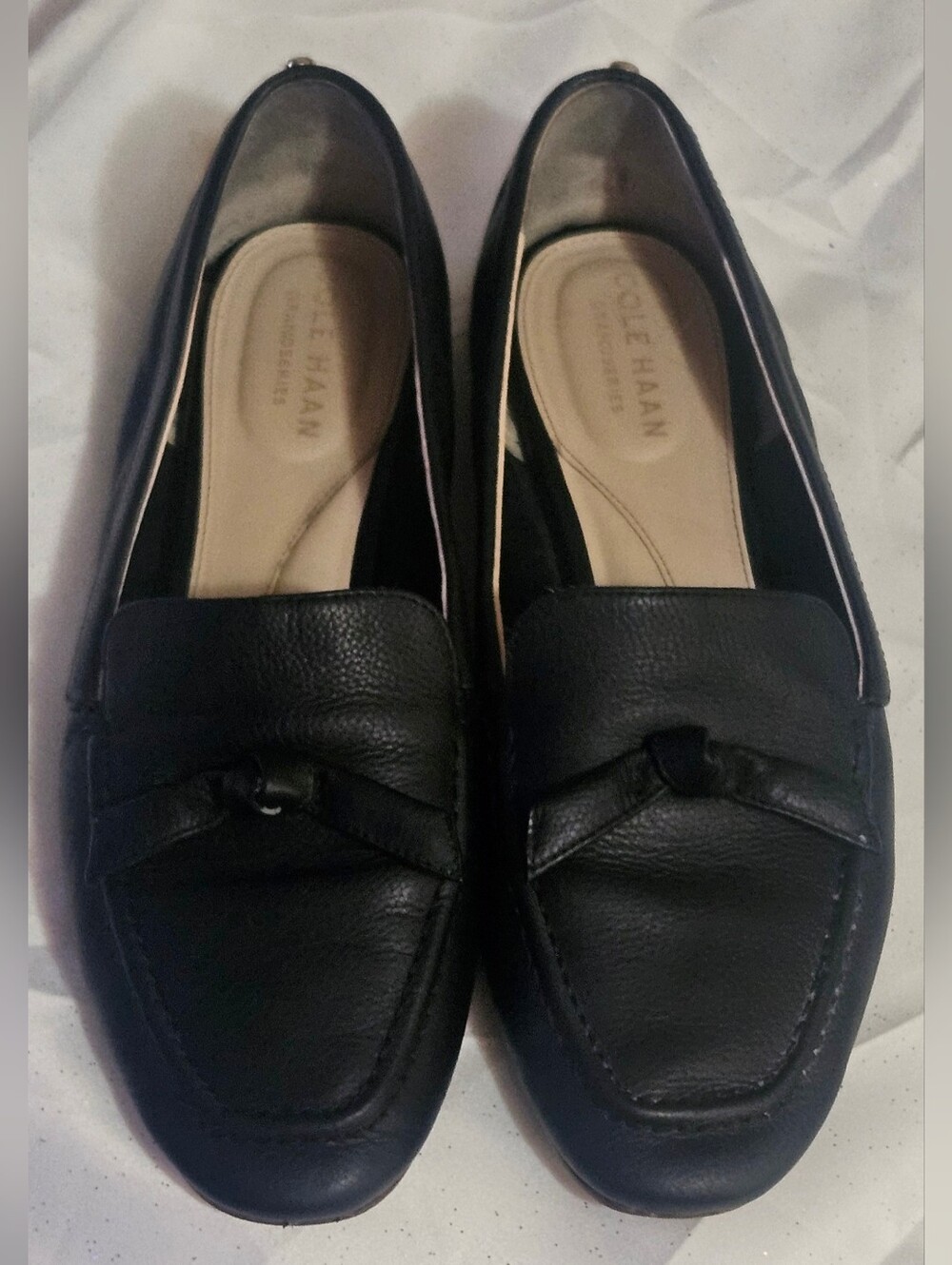 Cole Haan Black Leather Knot-Accent Loafers Flats Slip Ons Size 7